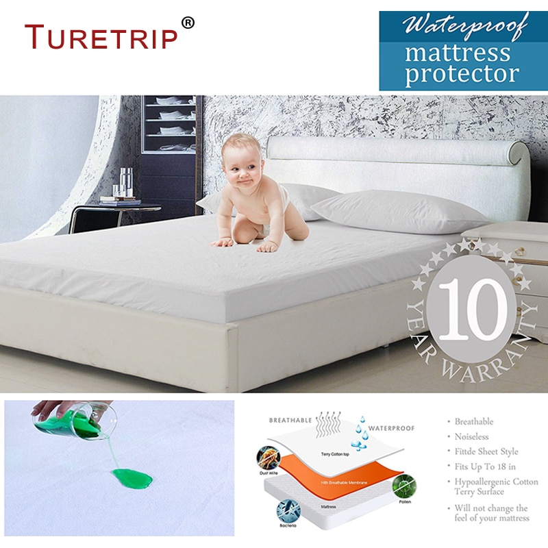 Turetrip 160X200CM Katoenen Badstof Waterdichte Matrashoes Hoeslaken Stijl Matras Protector Voor Foam Matras Bed Cover