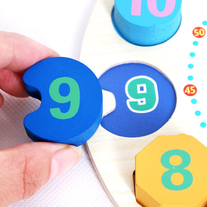 Holz Uhr Pädagogisches Lernen Sortierung Uhr Puzzle Spielen Spielzeug für Kleinkind Baby 77HD