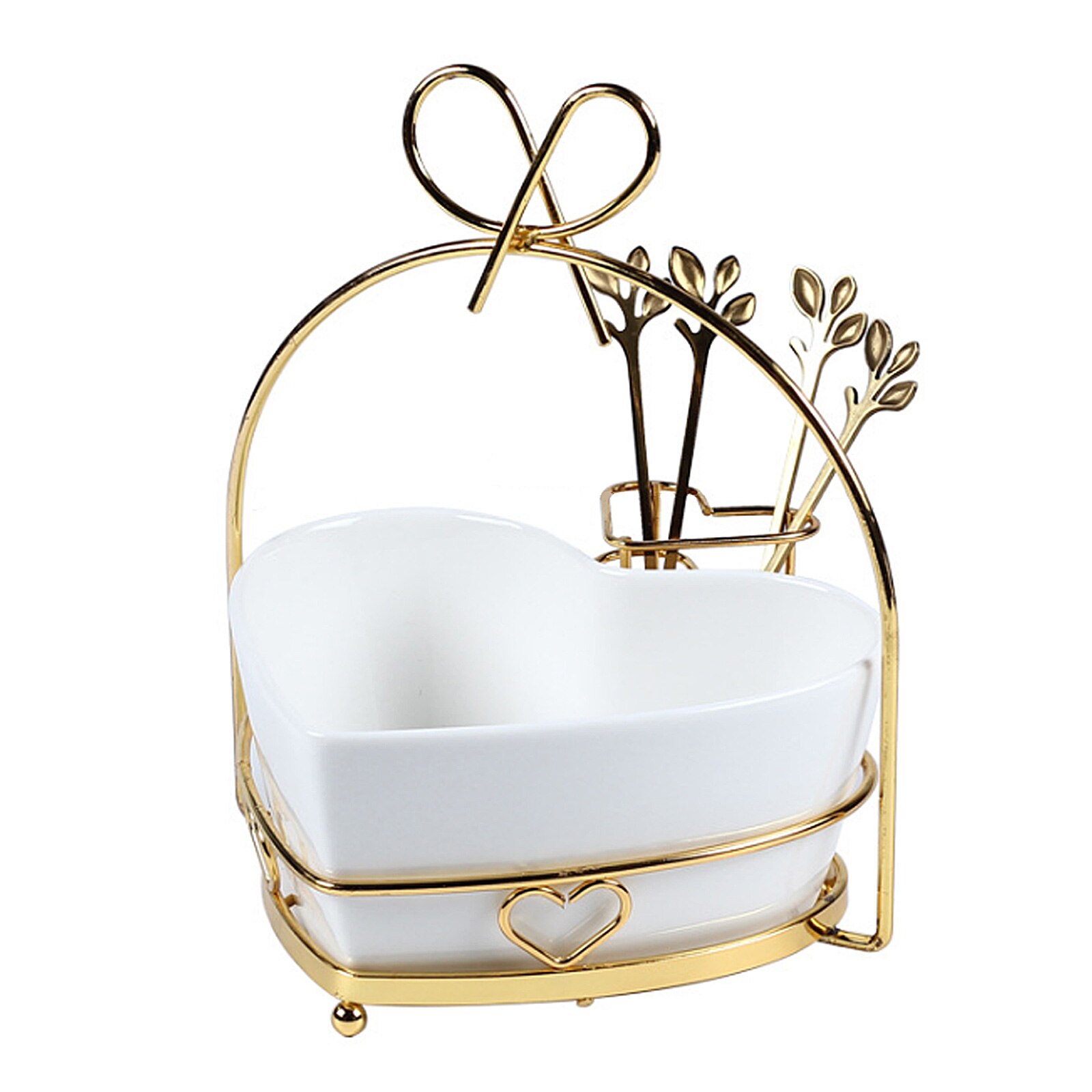 Heart-shaped Ceramics Fruit Tray 650ML Salad Bowl Handicraft Kitchen Tools Iron Art Beautiful Home Friendly Storage Box: white A3