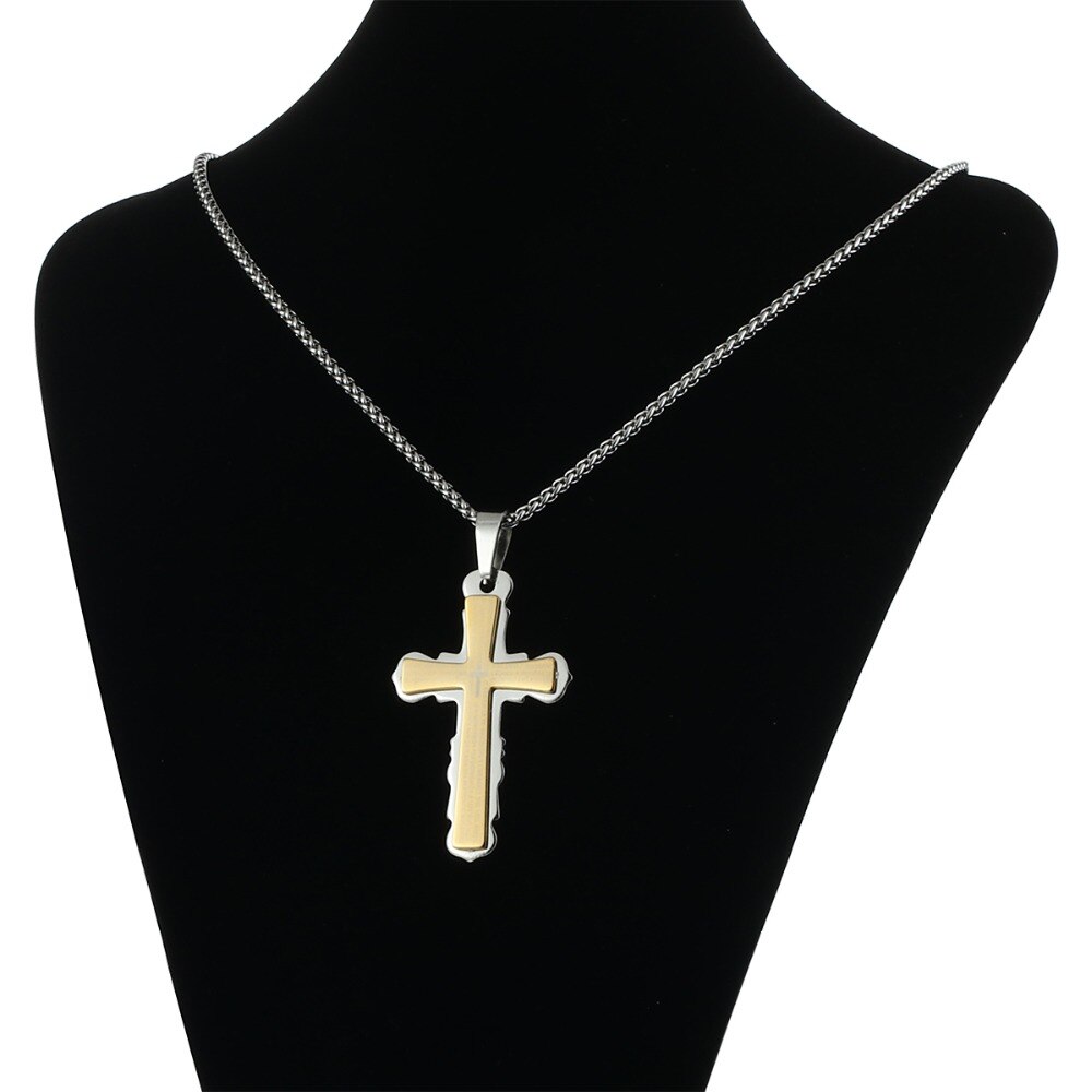 Collares y colgantes de doble capa con Cruz para hombres, Cadenas de Metal con cuerpo de acero inoxidable, joyería para niños, modelo MN209