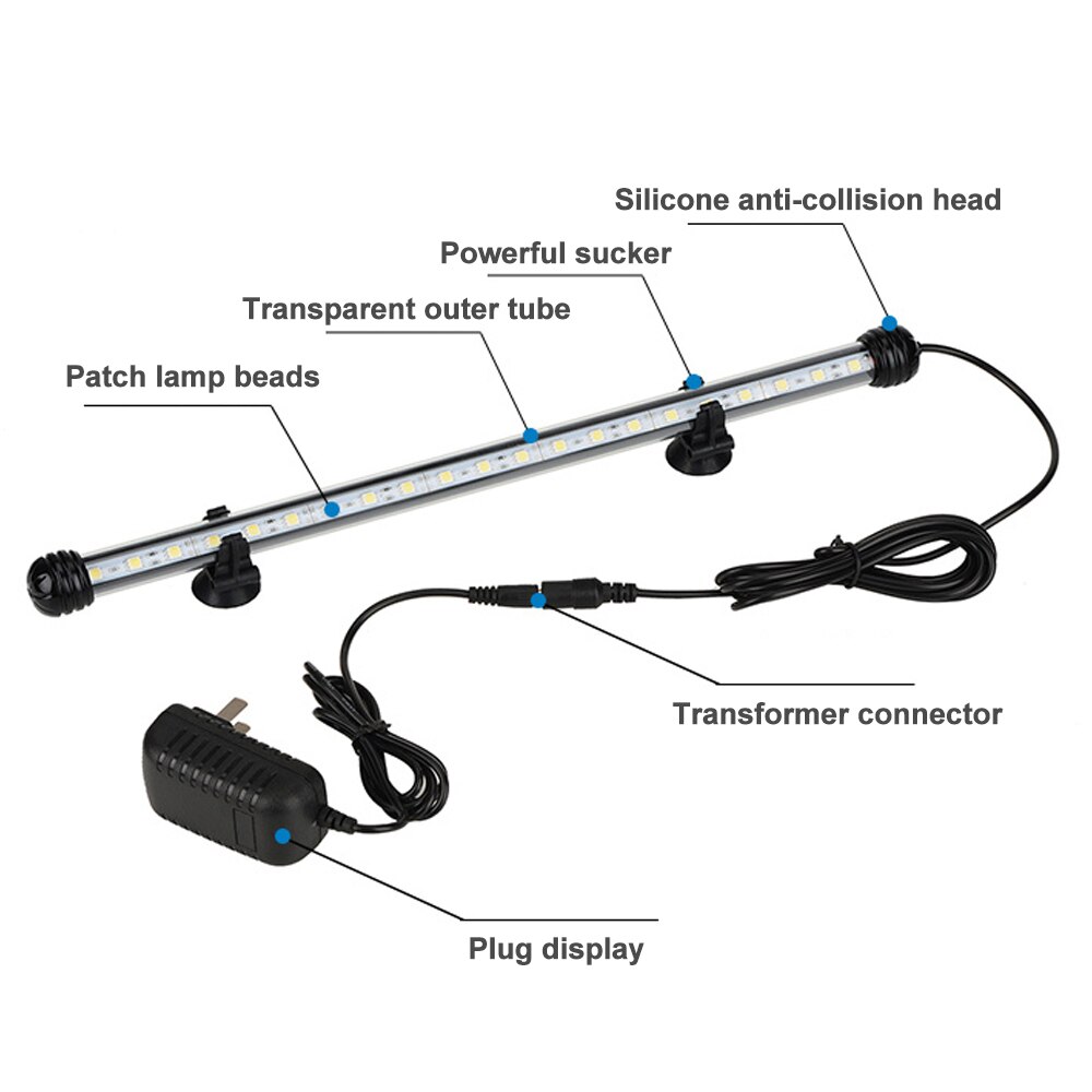 Luz LED para acuario, luz impermeable para peceras, lámpara subacuática para peces, decoración de acuarios, lámpara de iluminación para plantas, 19-49CM, 220V, Energía Europea # T