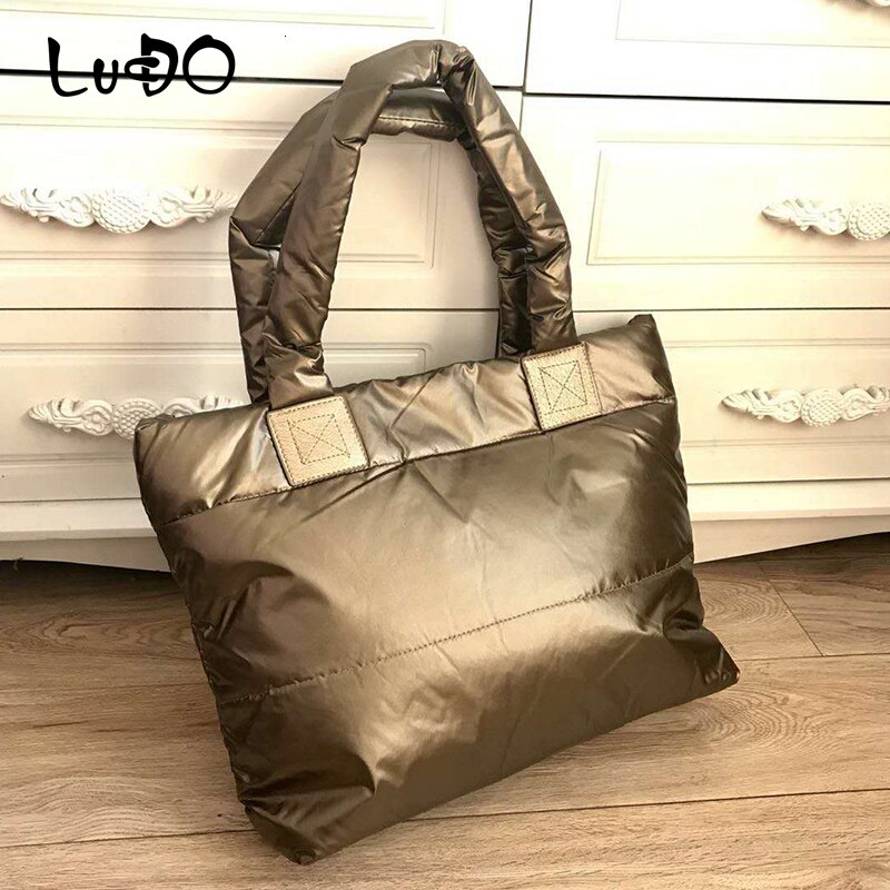 LUCDO Handbag Women Space Pad Cotton Feather Down Bag Winter Soft Space Cotton Shoulder Tote Bag Bolsa Feminina