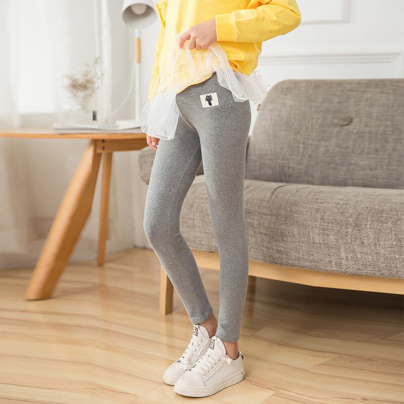 Elastic Girl Skinny Pants Soft Solid Spring Cotton Kids Leggings Multi-color Girls Trousers Children 2-8Y: Dark Grey