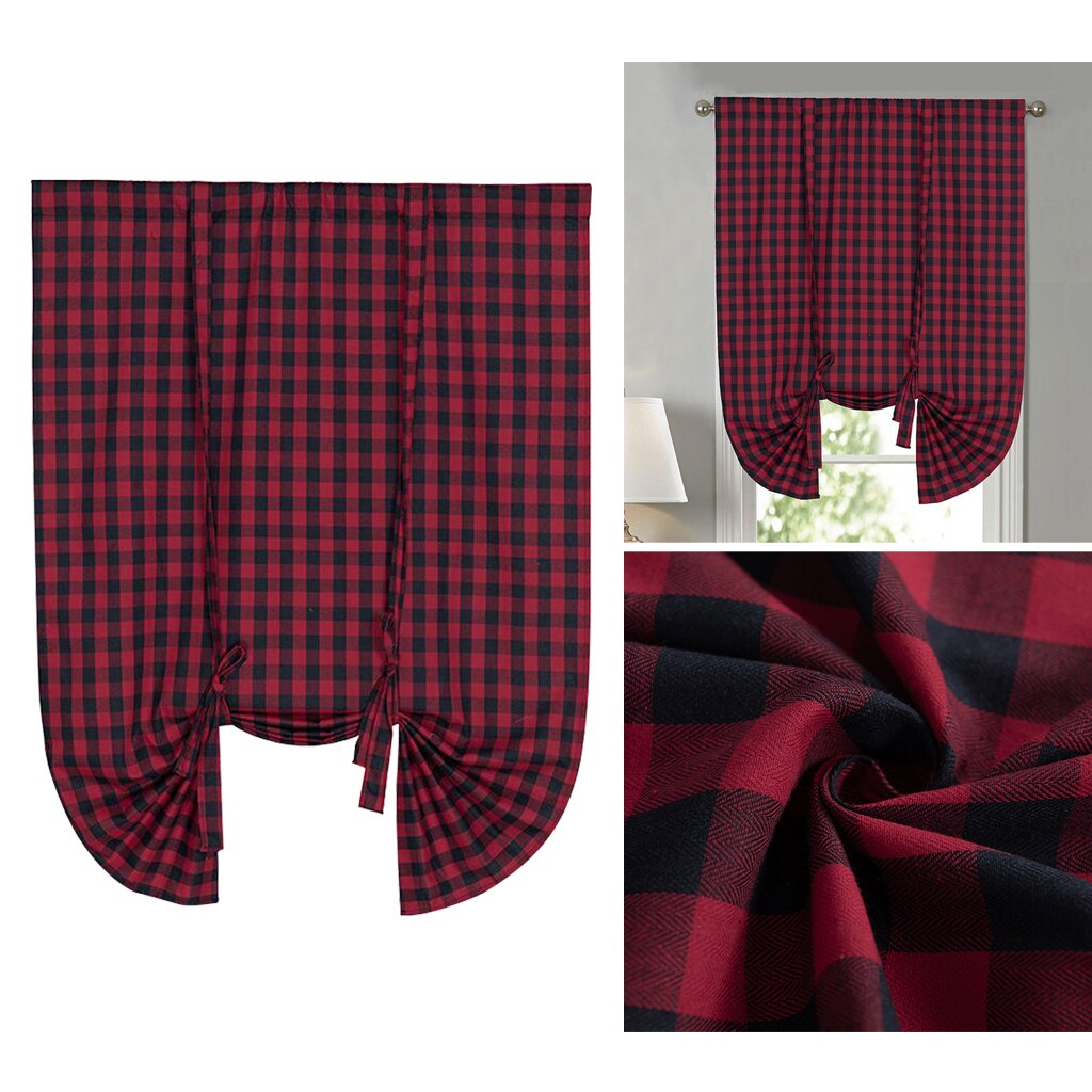 Tie Up Curtains for Windows, Buffalo Check Plaid Gingham Pattern Rod Pocket Adjustable Shades for Kitchen Windows Cafe Curtains