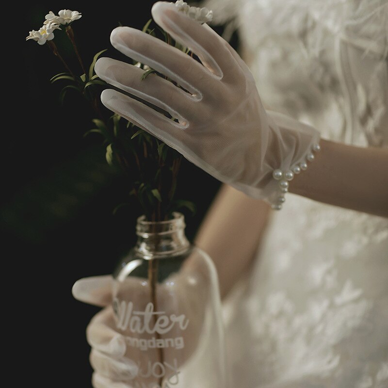 Goiruiya Guantes Cortos De Tul, Guantes Florales Para Fiesta De Té Para Mujer, Accesorios De Boda, Negro