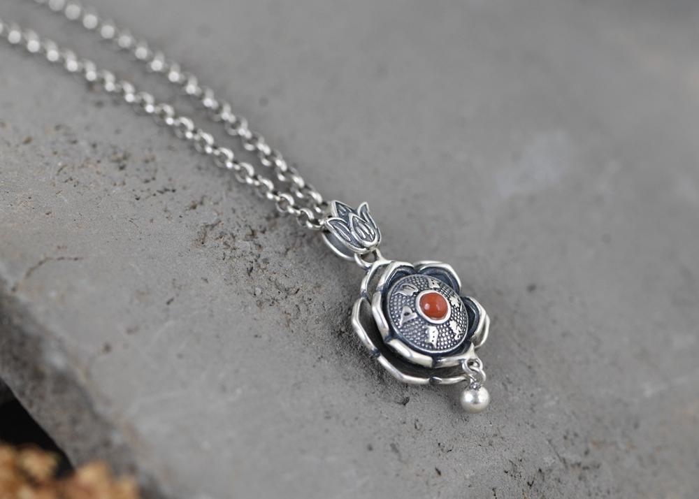 100% 925 Zilveren Tibetaanse Lotus Zes Woorden Hanger 925 Sterling Boeddhistische Om Mani Padme Hum Hanger Tibetaanse Geluk Hanger