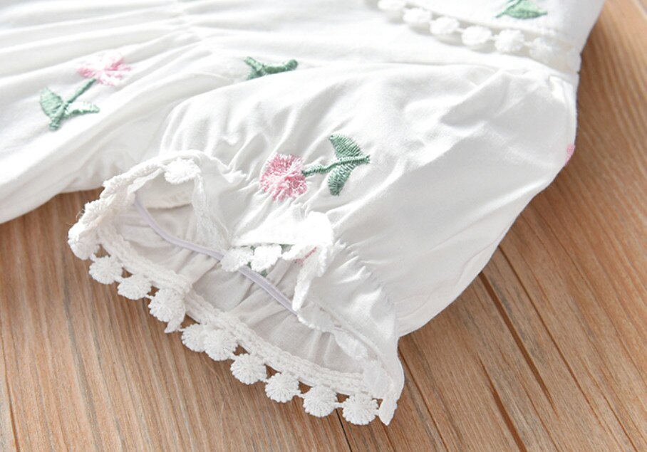Leuke Meisjes Shirts Lente Zomer Kinderkleding Baby Meisje Bloem Borduren Zoete Korte Mouw Blouse Tops Kids