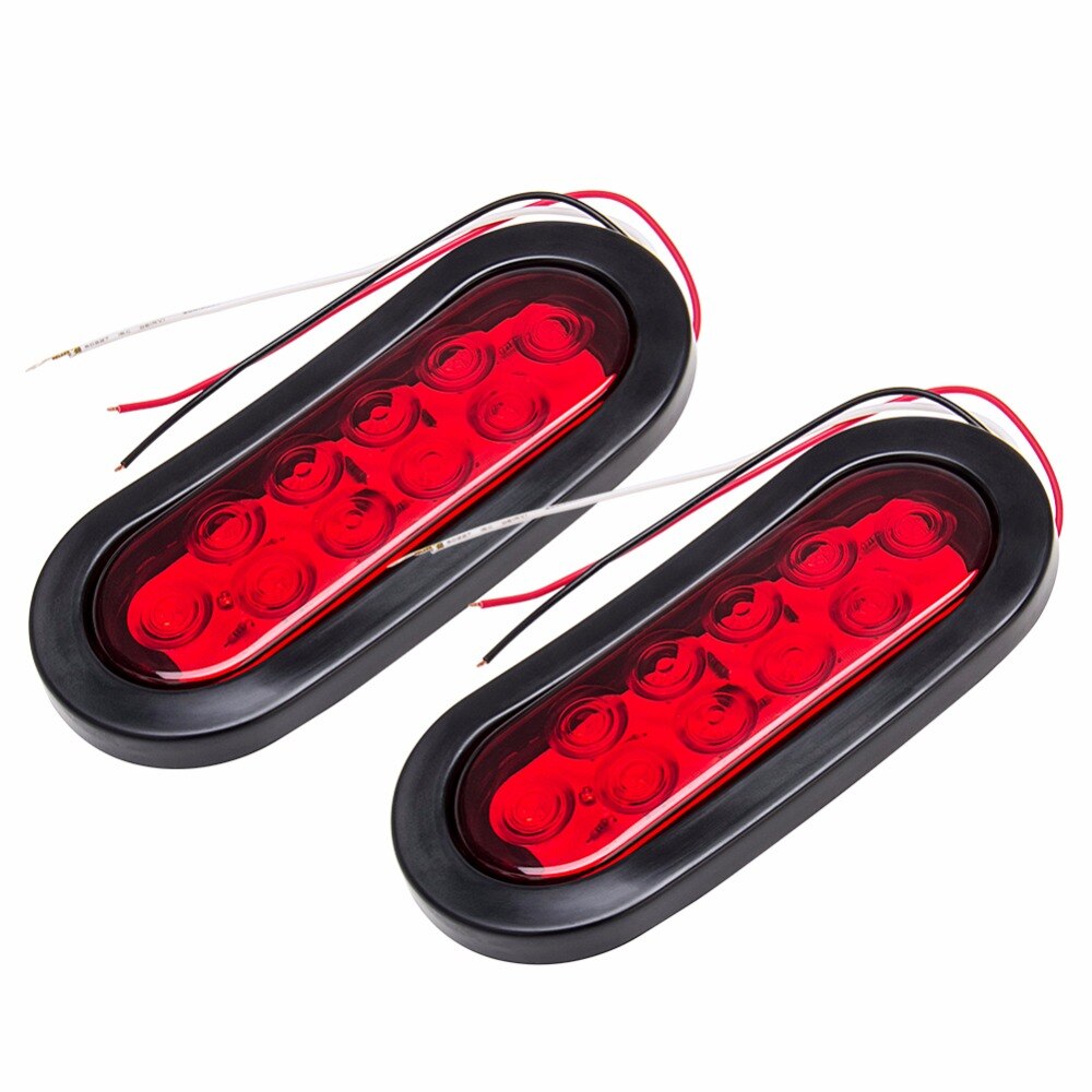 2 pcs Trailer Truck LED Sealed RED 6" Oval Stop/Turn/Tail Light Marine Waterproof