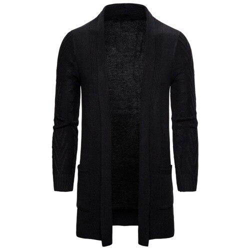 Mannen Lange Gebreide Trui Jassen Casual Vest Mannen X-Lange Gebreide Vest Jas Effen Kleur Sweatercoat: Black / S