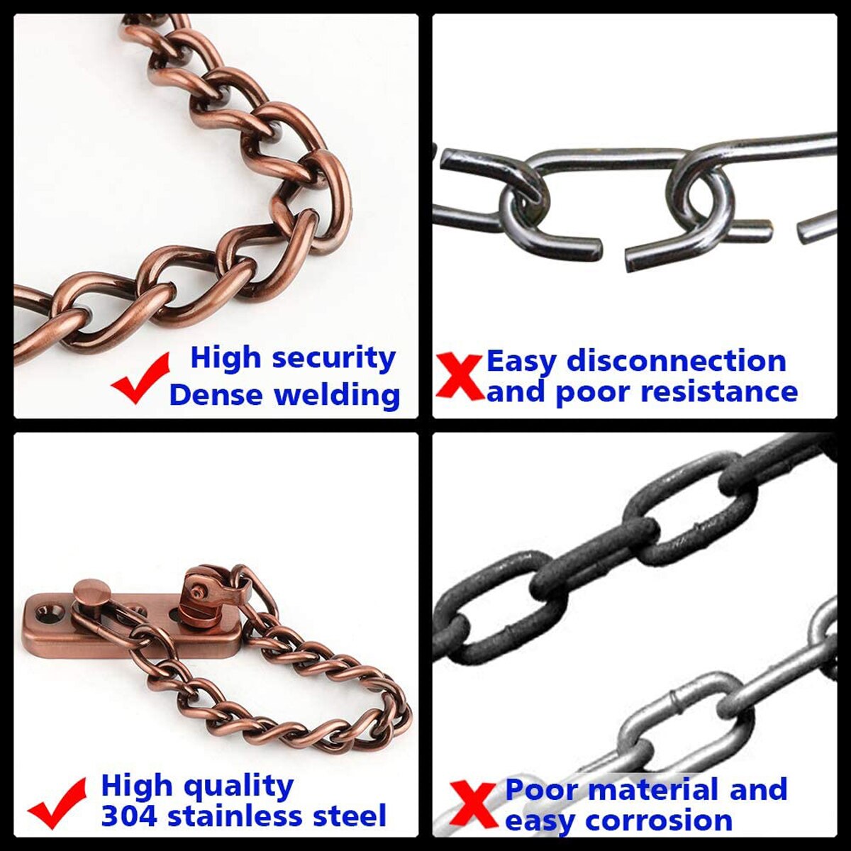 Chain Door Guard with Spring Anti-theft Press Lock, Stainless Steel Security Door Chain Lock