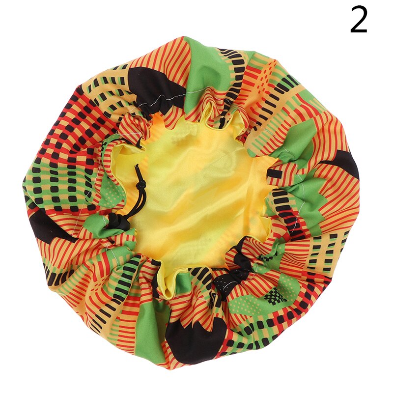 Gorro turbante estampado de doble capa para niños, turbante de seda, envoltura para la cabeza, gorro de baño para mujer, gorro de ducha de noche, tamaño ajustable: N2