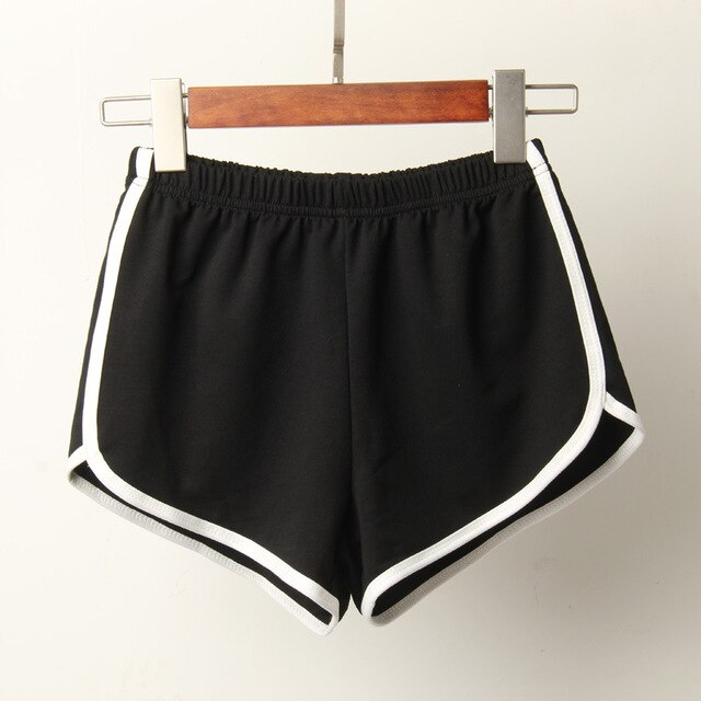 Short de sport pour femmes, couleur bonbon, Anti-vide, slim, décontracté, taille élastique, plage, pantalon court, été: black / S