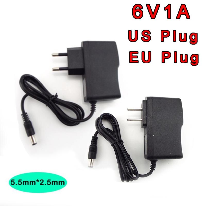 6V 1A Voeding Adapter Ac/Dc 100V-240V Lader Converter Transformator Cctv Camera Led strip Lamp Us Eu Plug 5.5Mm * 2.5Mm