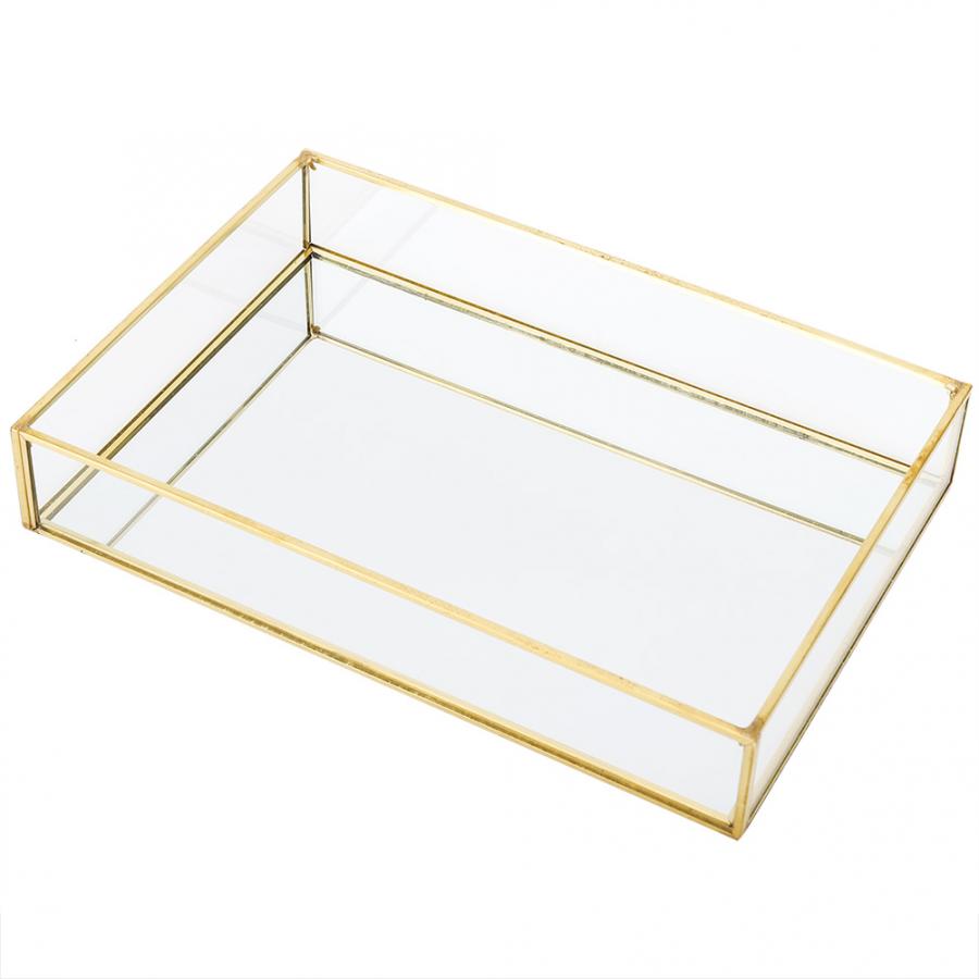 Nordic retro oppbevaringsbrett gull rektangel glass makeup organisator brett leppestift, øyenbryn, parfyme smykker display oppbevaringsboks