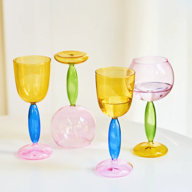 Copa de copa de vino de colores, vasos Bordeaux Borgoña, vasos de cóctel de vidrio de borosilicato, decoración para amantes, 1 ud.
