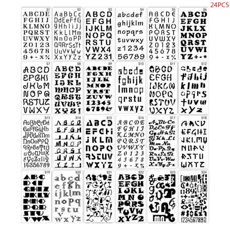 24pcs/set Alphabet Letters Drawing Template Stencil Painting Embossing Scrapbooking DIY Album Decorative