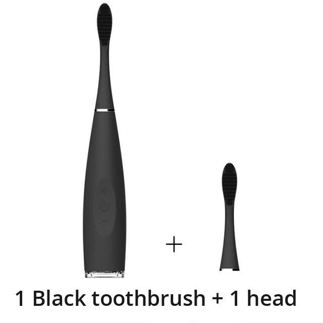 Cepillo de dientes eléctrico sónico de silicona, cepillo de dientes eléctrico de cerdas suaves, impermeable, Limpieza Profunda, cabezal de cepillo de grado alimenticio,: Black with head