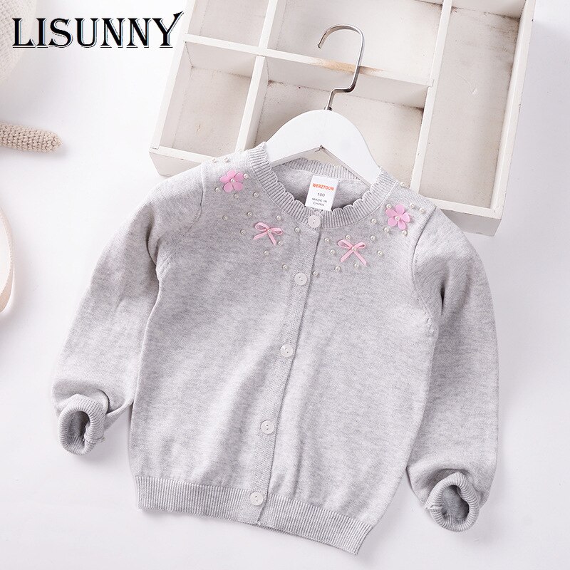 Children Knitted Cardigan Girls Sweater 2022 Spring Summer O-Neck Baby Sweaters Kids Clothes Toddler Coat 2-7y Pearls