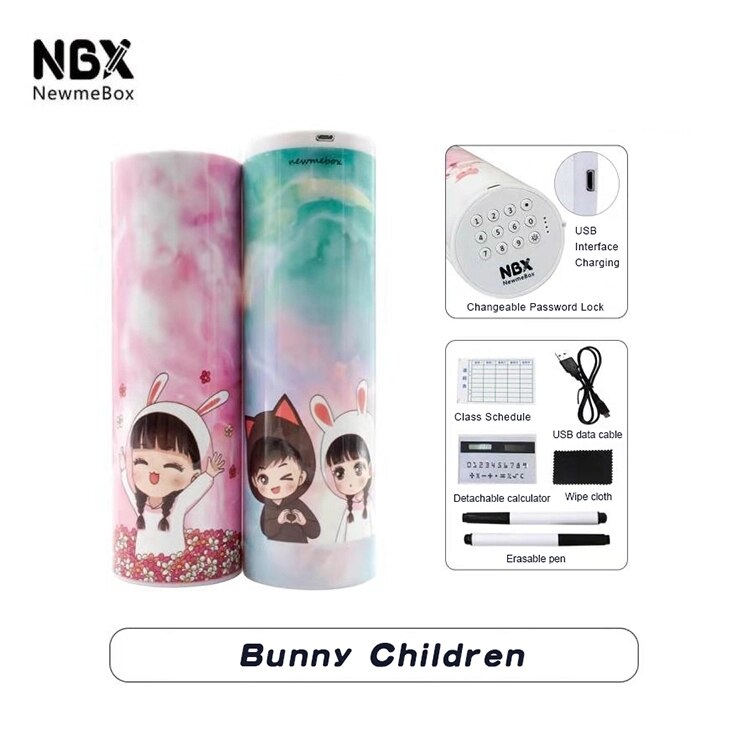 Newmebox Password Pencil Case Cartoon Pattern Pen Holder Large Capacity Stationery Box Coded Lock Home Office School Storage Bag: Bunny Children
