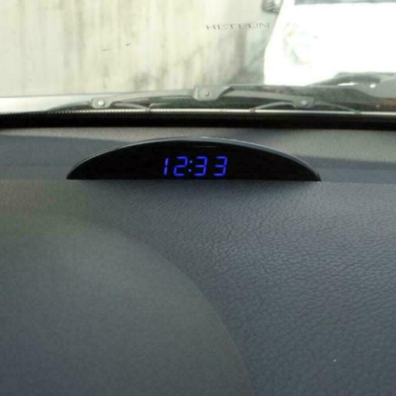 12V Digital LED Alarm Auto Electronic Car Clock Voltmeter Thermometer 3 In 1 Voltmeter Blue Plastic