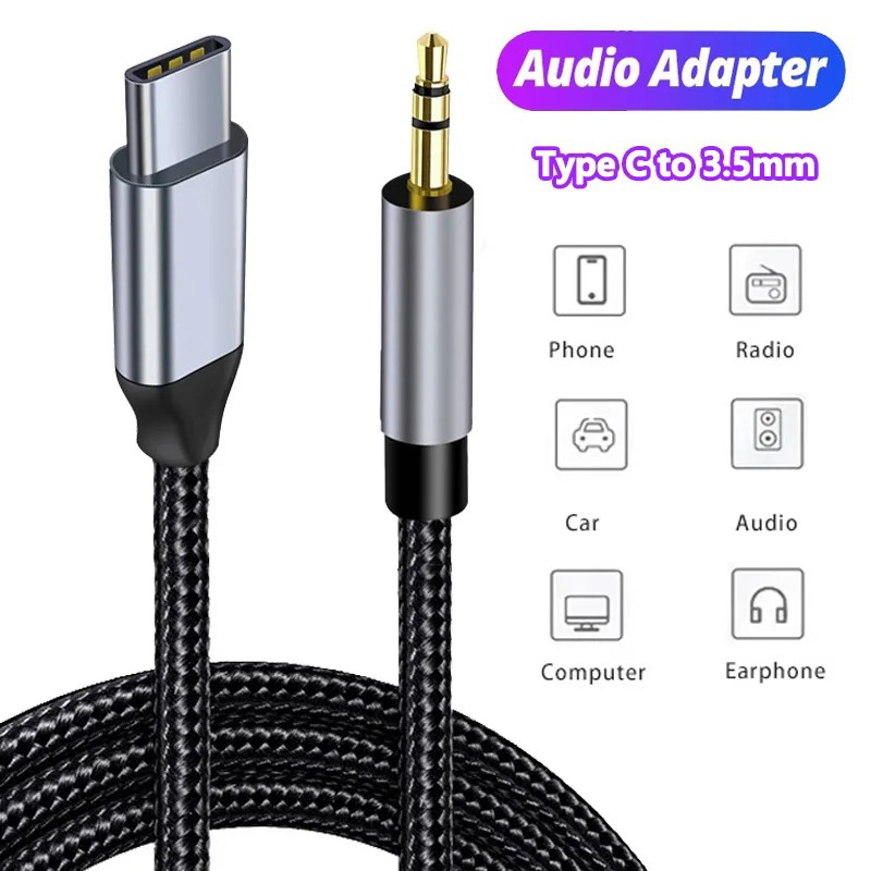 2 m USB Type C naar 3,5 mm jack AUX-kabel DAC USB-C naar 3,5 mm audio-adapter voor telefoonhoofdtelefoon Auto HIFI Stereogeluid Audioconnector