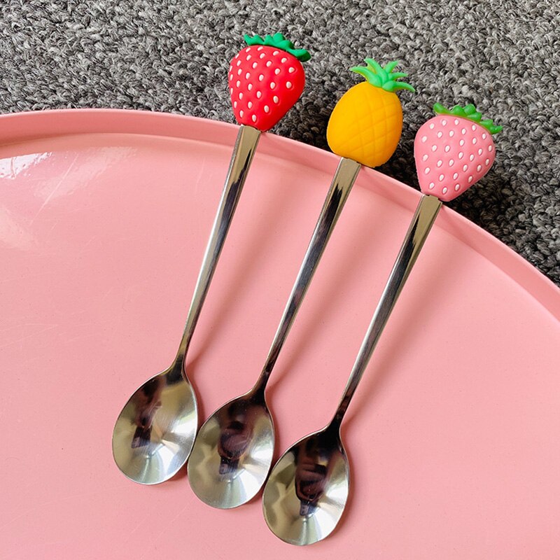 1 Pcs Stainless Steel Cute Fruit Shaped Coffee Spoons Fruit Dessert Spoon Fork Candy Tea Spoon Drink Tableware Kitchen Supplies