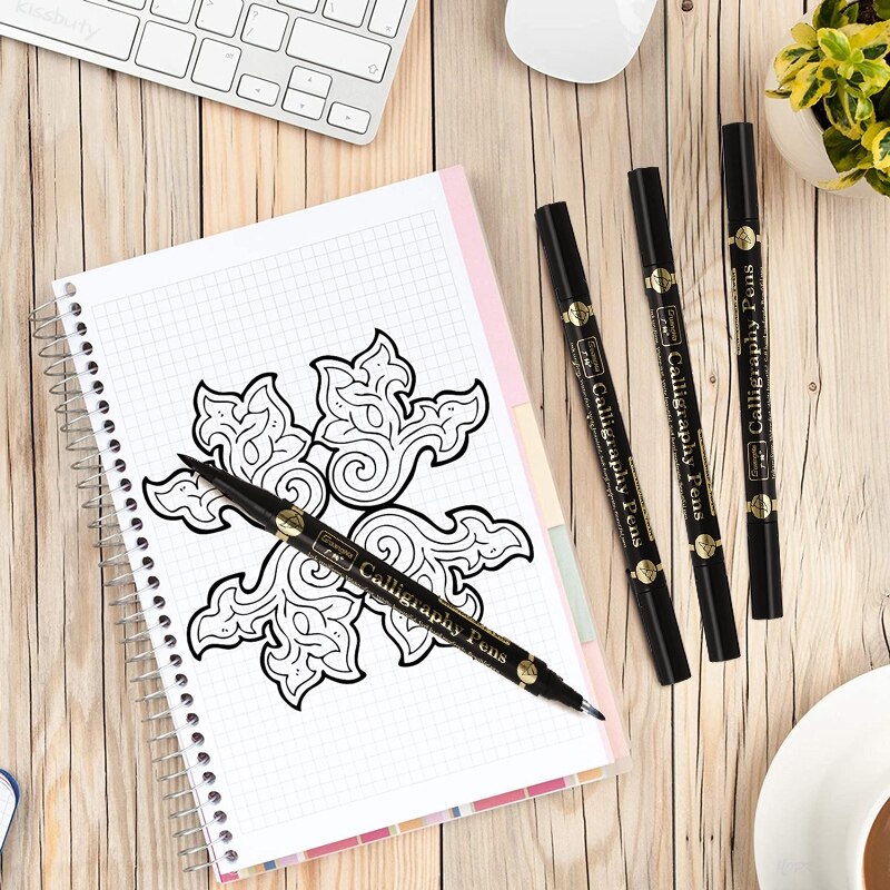 3/6PCS Dual Tip Pen Black Calligraphy Brush Pen Lettering Pens Art Marker White Pen for Beginners Writing Sketches Art Drawings