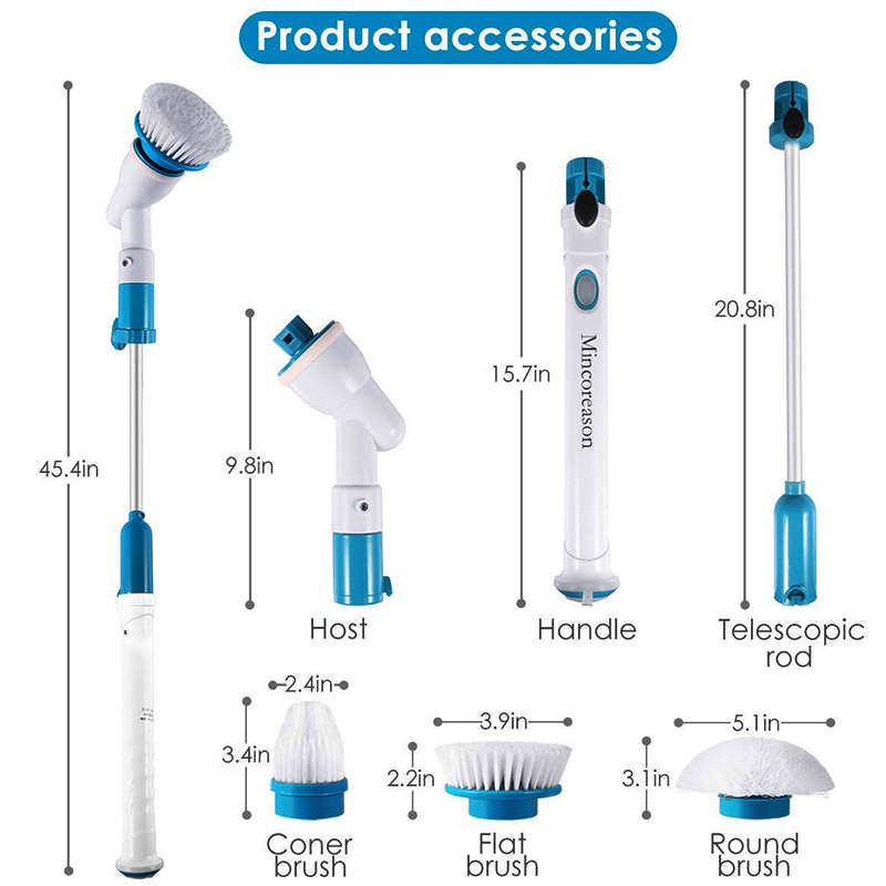 Elektrische Spin Scrubber Turbo Scrub Borstel Draadloze Oplaadbare Badkamer Reiniger Met Uitbreiding Handvat Adaptieve Borstel Bad