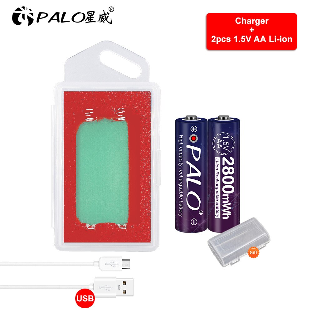Lithium-Ion Batterij Polymeer Oplaadbare Batterijen Voor Thermometer Game Console Speelgoed Palo 1.5V Aa Li-Ion Batterij 2A 1.5V 2800mWh: 2battery 1charger