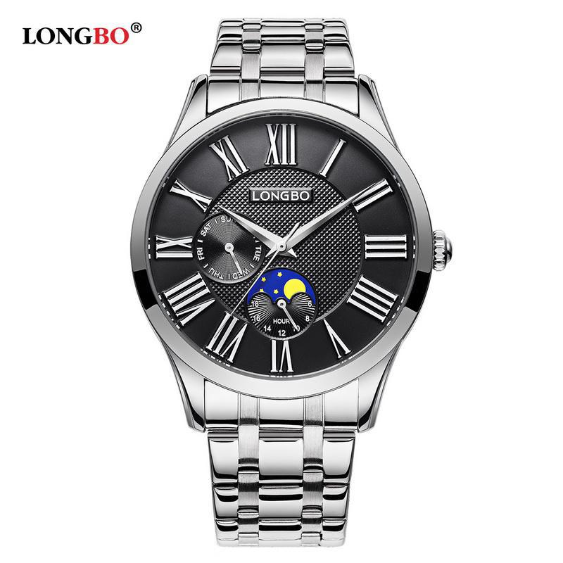 Longbo Quarzuhr Liebhaber Uhren Frauen Männer Paar Analog Voller Edelstahl Geschäft Armbanduhren lässig Gold 1/stücke: Schwarz Pro Mann