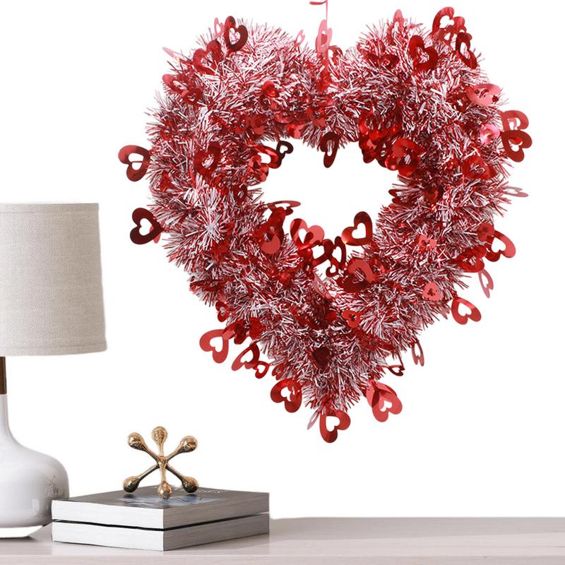Corona de corazón de San Valentín, corona de puerta Artificial, corona de San Valentín en forma de corazón rojo, decoración romántica para el hogar