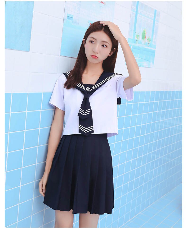 School uniform set Student uniform tie Sailor suit set Table costume Japanese school uniform Girl Summer: short sleeve / XXXL