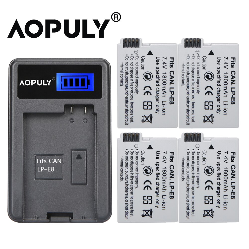 Batterie LPE8 LP E8 2000mAh, pour Canon EOS 550D 600D 650D 700D X4 X5 X6i, avec écran LCD et USB, double chargeur, LP-E8: 4Batteries n Charger