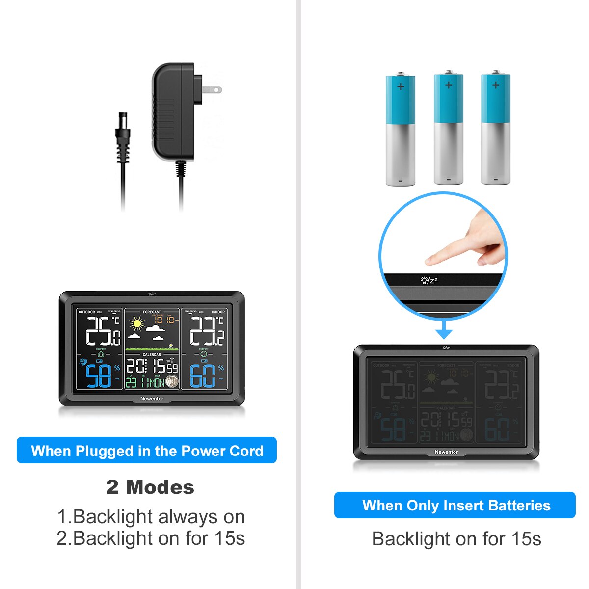 Newentor Weather Station With Sensor Indoor Outdoor Wireless Temperature Humidity Sensor Radio Clock Weather Forecast Calendars