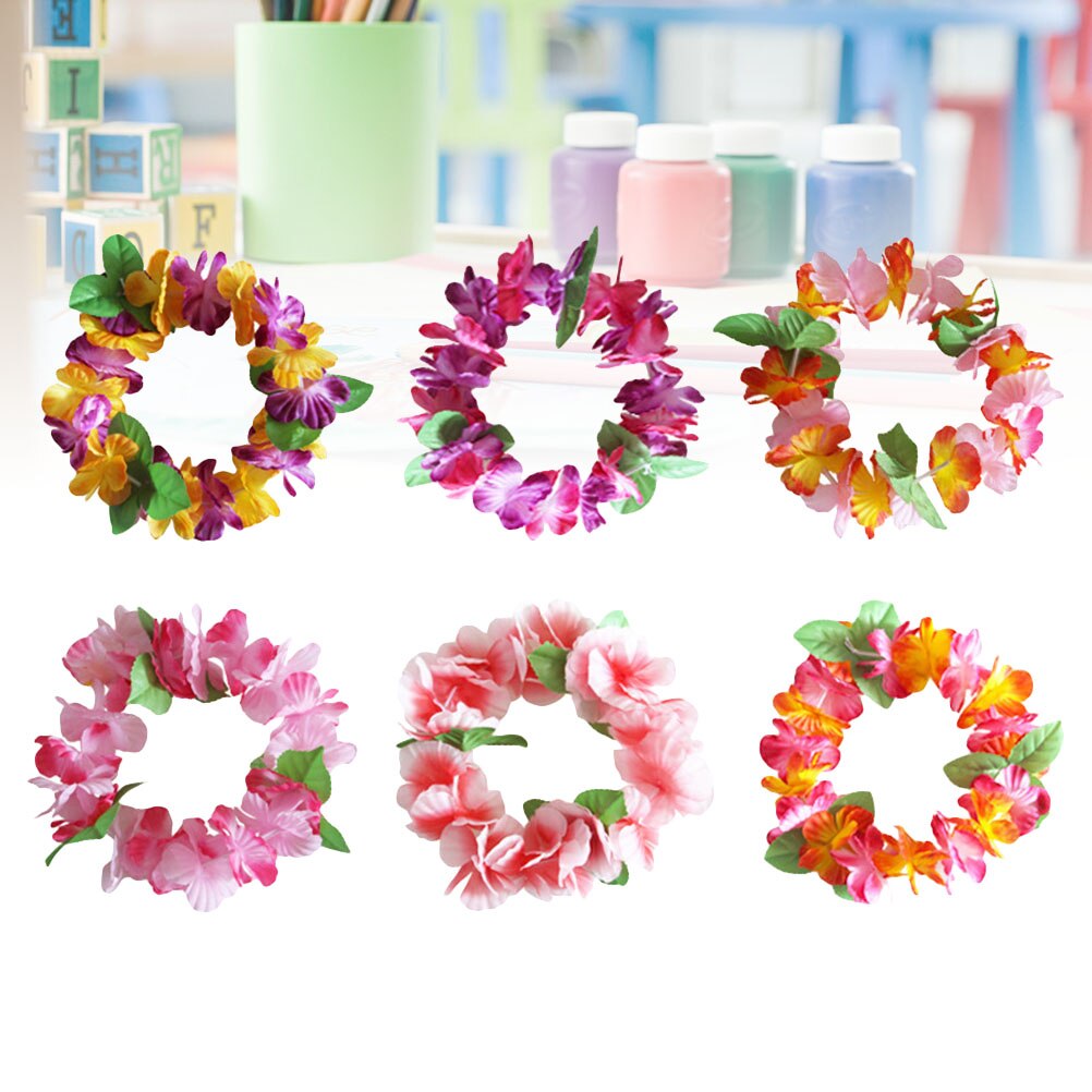 6 uds. De cinta para el cabello con flores, guirnalda de flores, tocado Hawaiano, Luau Tropical, corona decorativa, tocado, suministros para