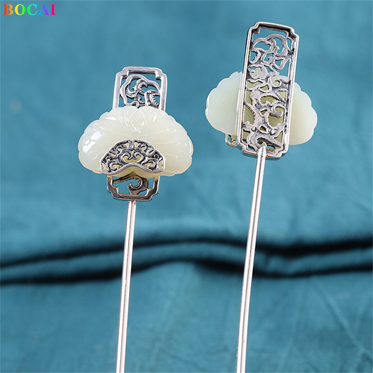 Bocai  s925 haaraccessoires aus sterlingsilber, beliebter retro-totem-jadequasten-kopfschmuck, haarnadelschmuck aus reinem silber für damen