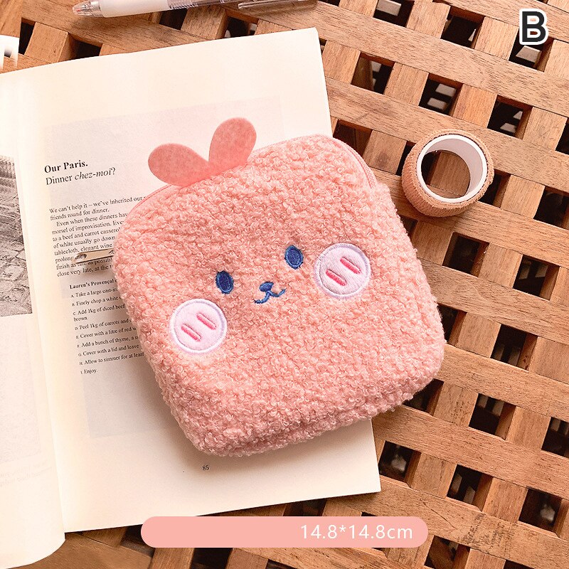 Cute Plush Sanitary Pad Storage Bag Portable Makeup Lipstick Key Earphone Pouch: B