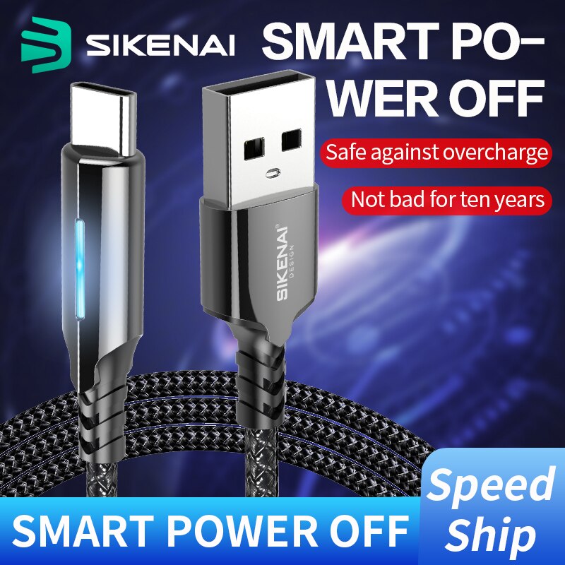 Sikenai Smart Power Off 3A USB Type C Fast Charger Cable