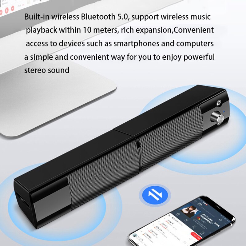 Computer Speakers Detachable Bluetooth Speaker Bar Surround Sound Subwoofer For Computer PC Laptop USB Wired Dual Music Player