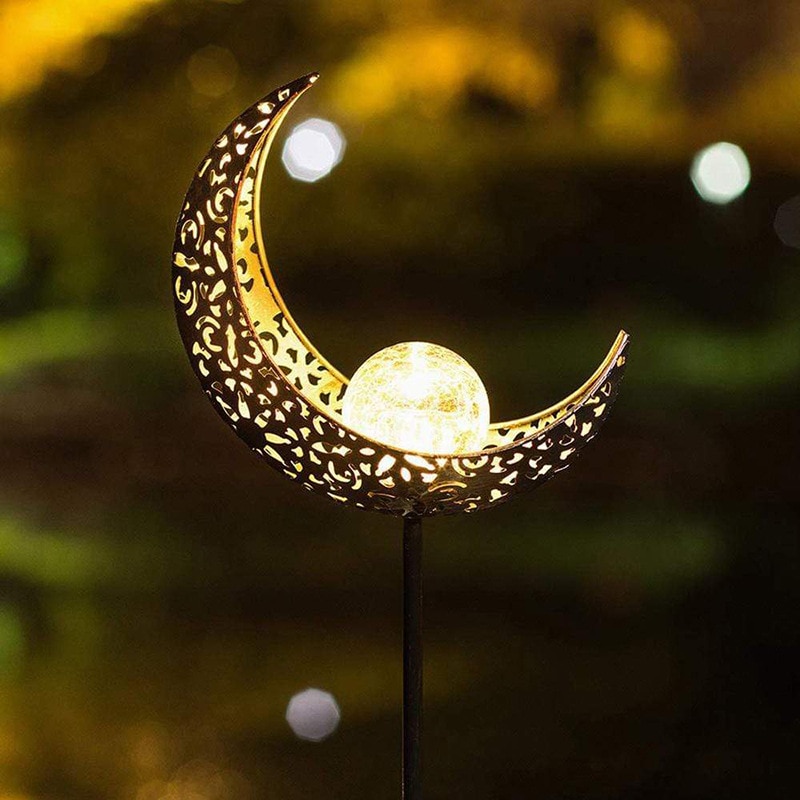 Solar LED Flame Light Sun Moon Garden Metal Hollow Projection Lamp for Outdoor Distinctive Decoration Landscape Solar Lawn Lamp