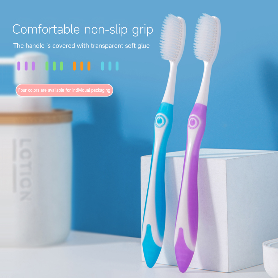 Cepillo de dientes de cerdas suaves de cabeza grande de alta densidad de 4 colores con mango cómodo y antideslizante, adecuado para uso familiar y adultos