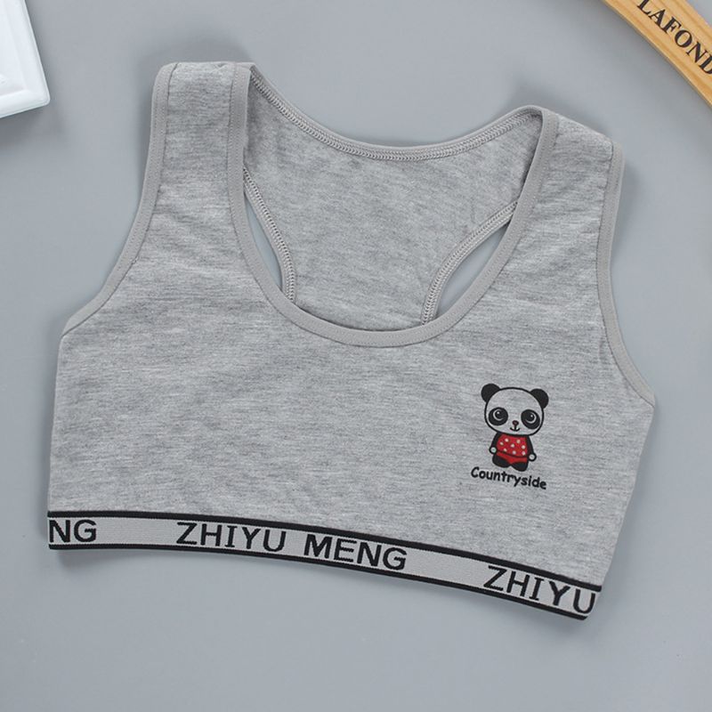 Junior Girl Racerback Cotton Sport Training Bra Letter Print Solid Color Wide Strap Underwear Bralette Seamless Layered Crop Top