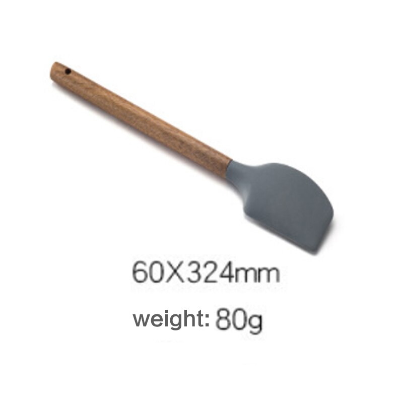 7PCS Silicone Spatulas Cooking Utensils sets Wooden Handle Non-Stick Spatula Spoon Colander Kitchen Cooking Tools Gadget BS: size 4