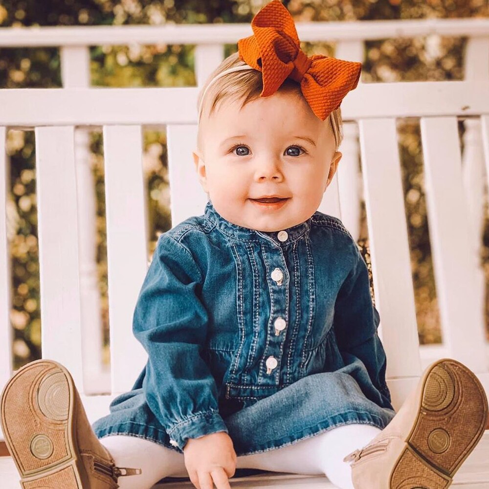 5Pcs/Lot Flower Print Elastic Nylon Band 5.9'' Big Bow Knot Headband Newborn Non-Marking Hair Accessories
