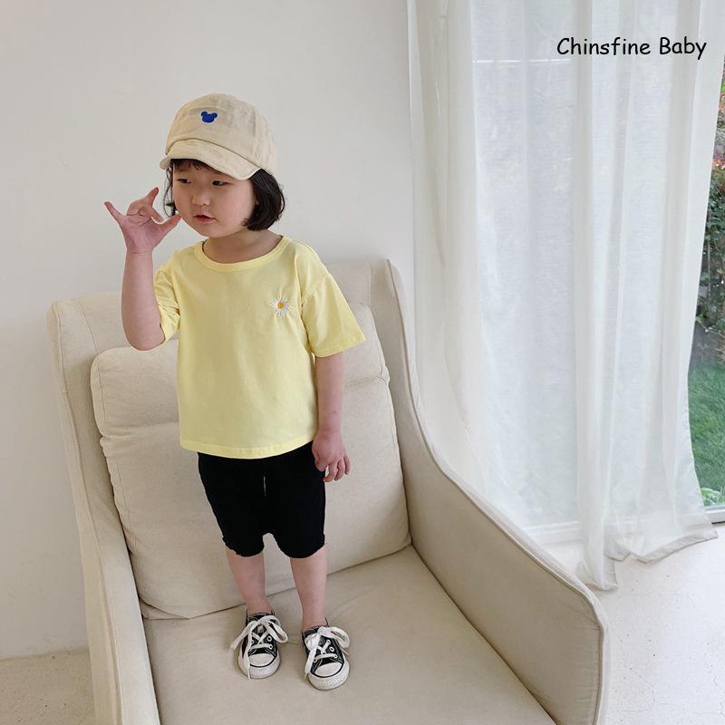 2020 nuovi Bambini di proprietà Versione Coreana Piccola Margherita Ricamato T-camicia di base Corsa E jogging Capacità per I Ragazzi E Le Ragazze: giallo / 6