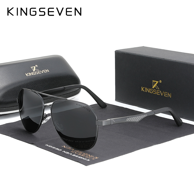 KINGSEVEN Driving Men's Polarized Sunglasses Aluminum Temples Aviator Sun Glasses For Men UV400 Anti-Glare Retro Eyewear: green