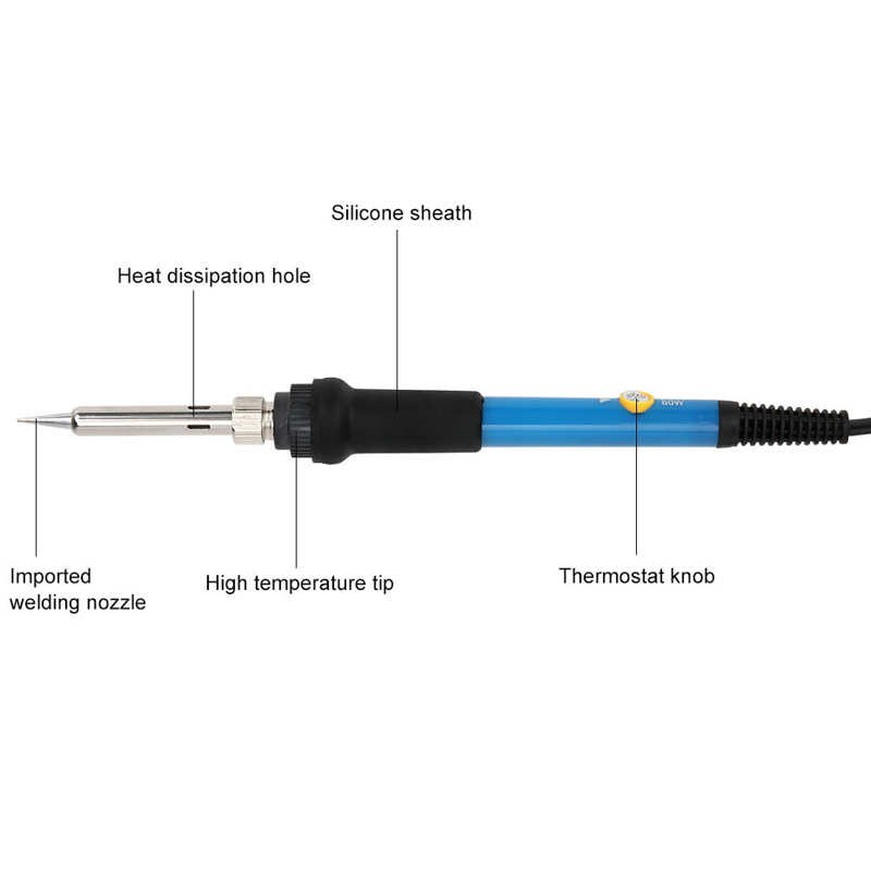 Electric Soldering Iron Kit Blue Mini Temperature Adjustable Solder Iron Set 60W Wood Burning Tool with Large Ventilation Holes