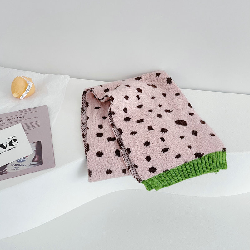 Moda coreana estilo estrangeiro leopardo impressão contraste cor cachecol de malha das crianças outono inverno meninos meninas bebê quente cachecóis: Rosa