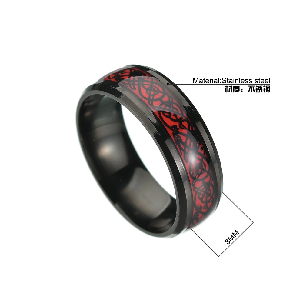 Menn ring smykker rød svart drage innlegg komfort passform rustfritt stål ringer 11 menn kvinner giftering bred 8mm størrelse 7 8 9 10