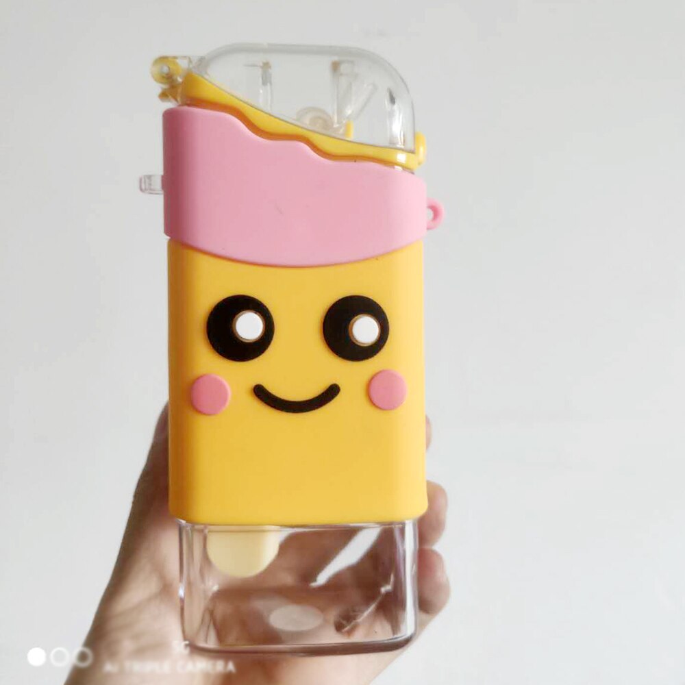 Summer Cute Donut Ice Cream Water Bottle With Straw Square Watermelon Cup Portable Leakproof Tritan Bottle BPA Free: Yellow